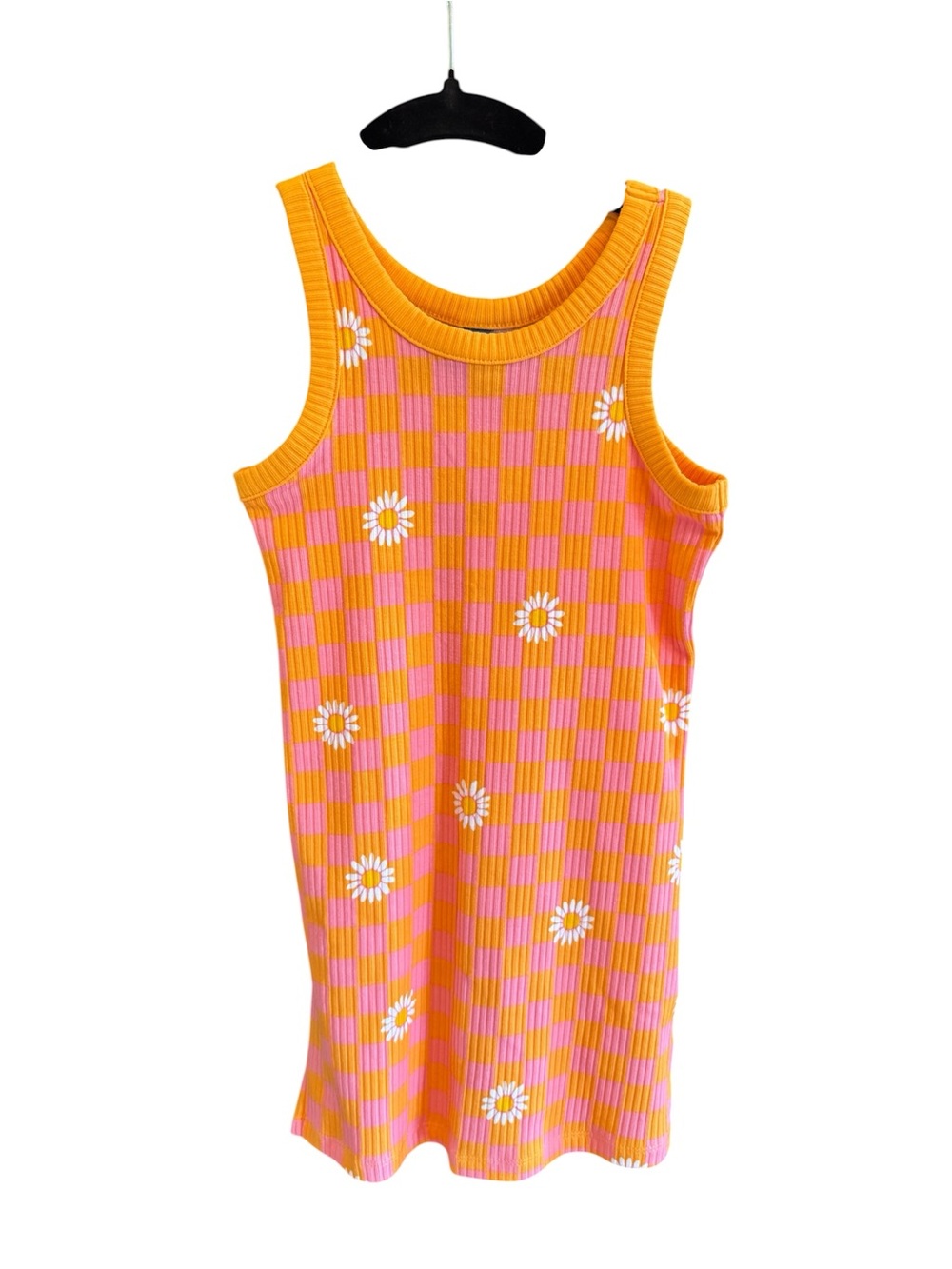Old Navy Pink & Orange Daisy Ribbed Tank Dress